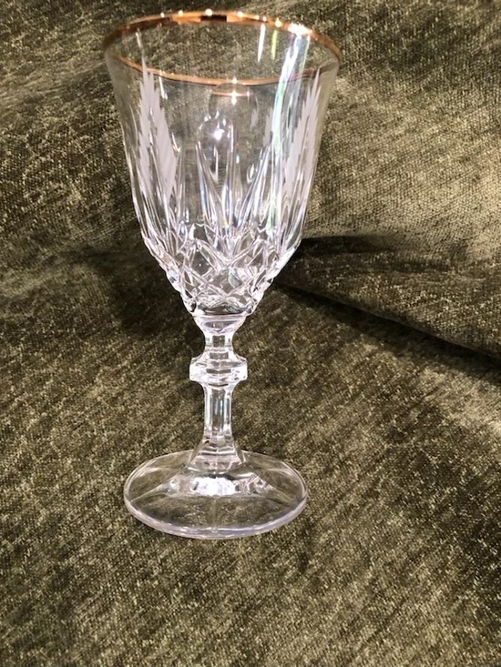 Other - Clear Crystal Cut Wine Glass with Gold Rim